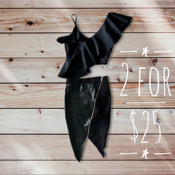 2 for $25 💕Asymmetrical Top & Faux Leather Skirt - Picture 1 of 5